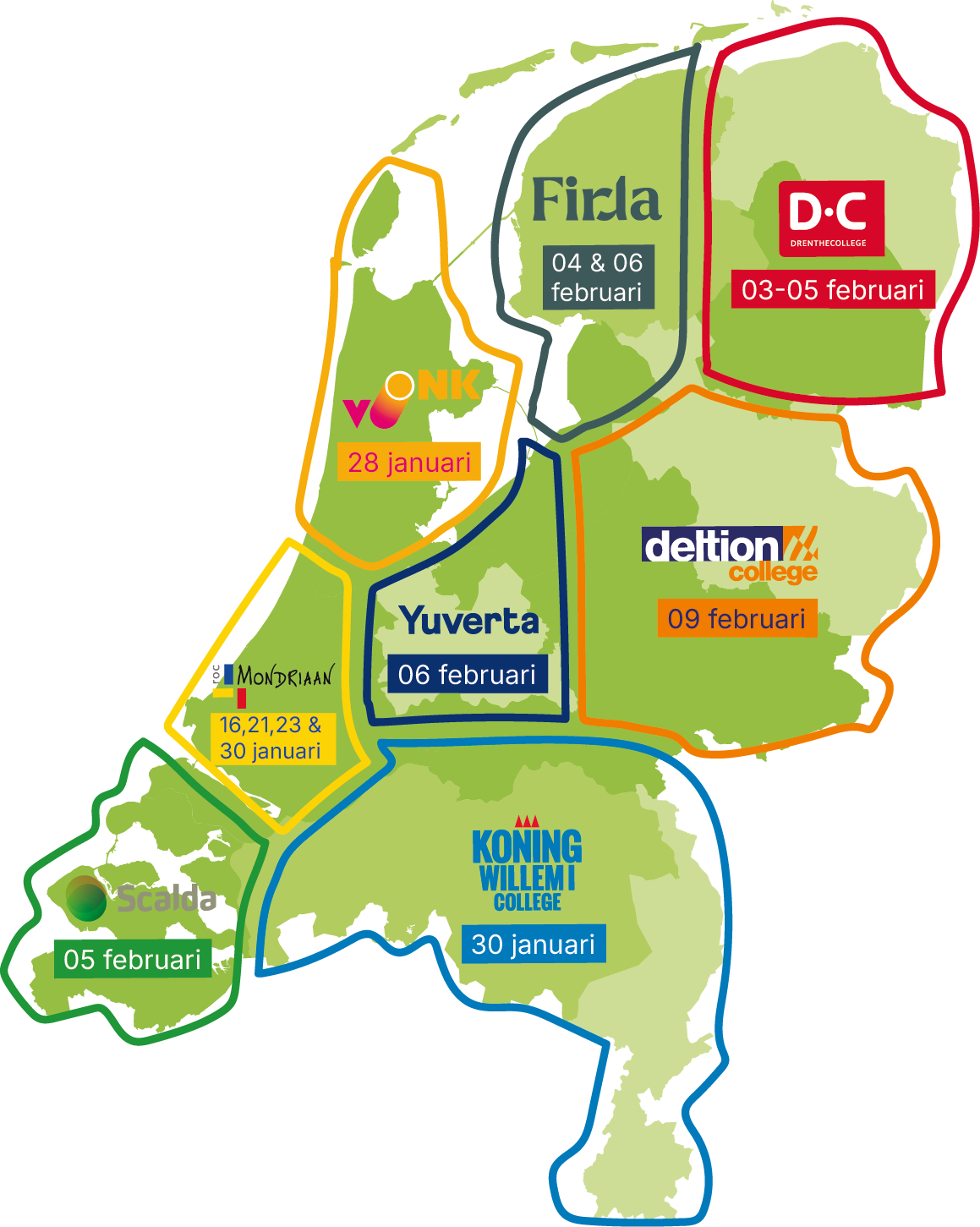 een kaart van alle Skills Talents regio's